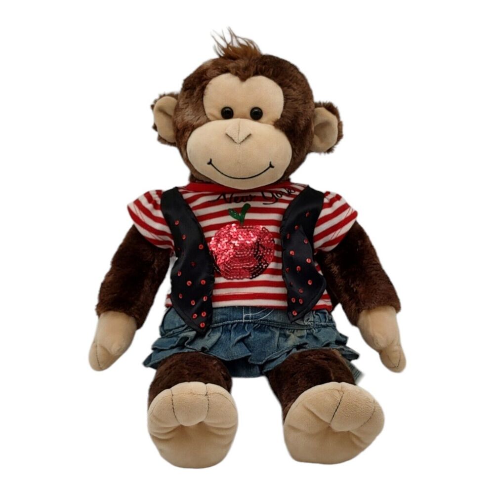Build-A-Bear 2013 Monkey Plush Stuffed Toy + Clothes New York Shirt Denim Skirt